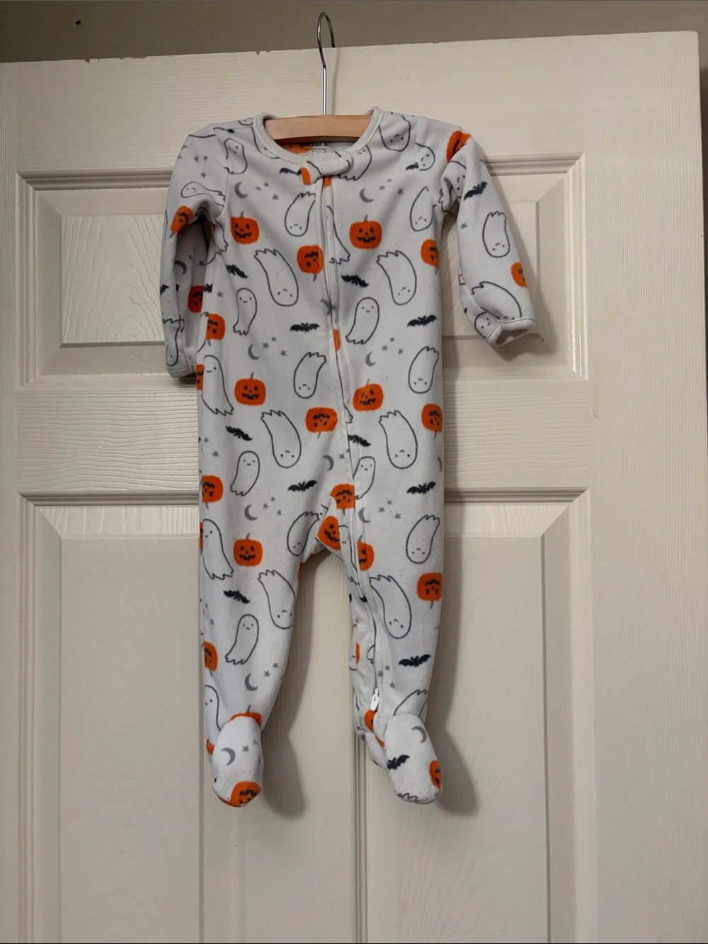 Carter's White & Orange Halloween Ghost and Pumpkin Footed One-Piece